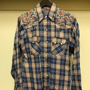 Vintage Western Long Sleeve, Pearl Snaps — Custom made, Bob Dylan, Size M